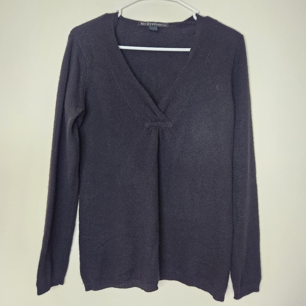 McDuff Essentials Womens 100% Cashmere Medium Black V-neck Sweater